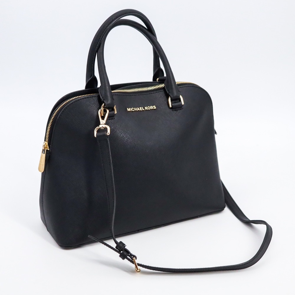 Michael Kors Cindy‎ Dome Satchel Womens L Black Saffiano Leather Crossbody Bag